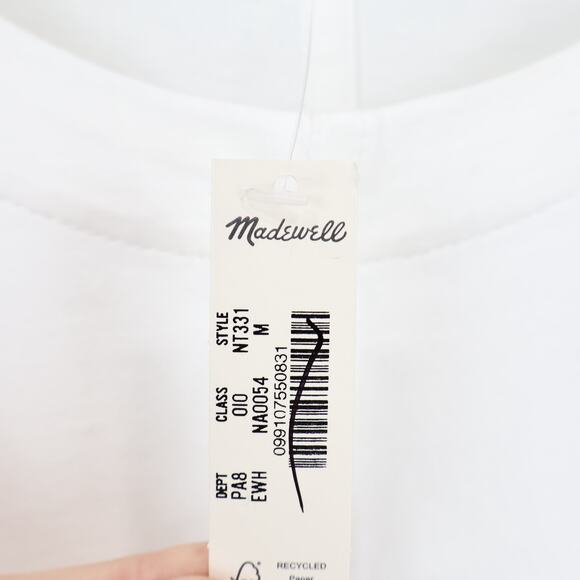 NWT Madewell Puff Sleeve Ruffle Trim Cotton Jersey Tee In White Size Medium - Picture 10 of 11